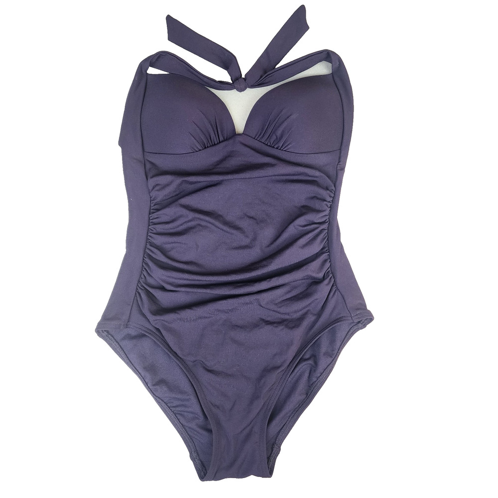 Jets Australia by Jessika Allen Halter One-Piece Swimsuit Purple Ruched Size 4
